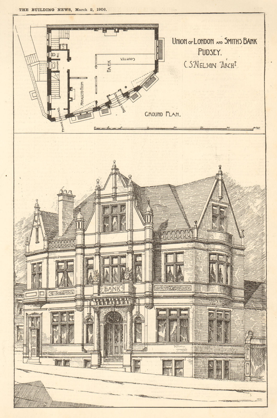 Union of London & Smith's Bank, Pudsey. CS Nelson, Architect. Yorkshire 1906
